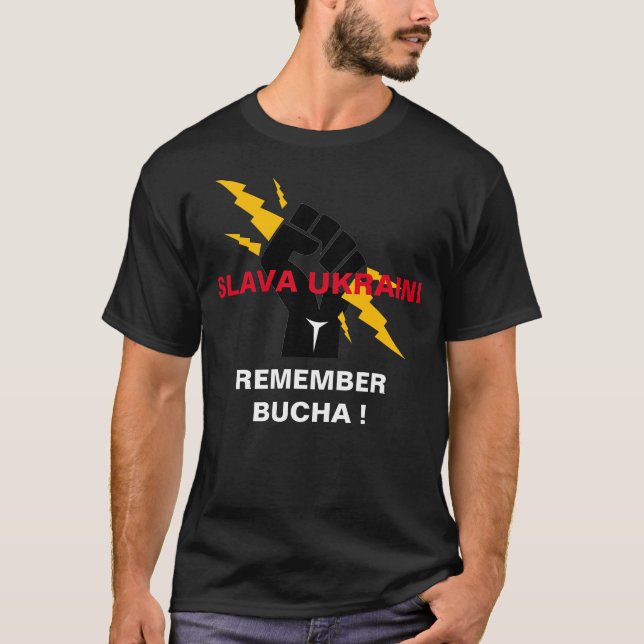 SLAVA UKRAINI LEMBRA-SE DA Camisa BUCHA (Frente)