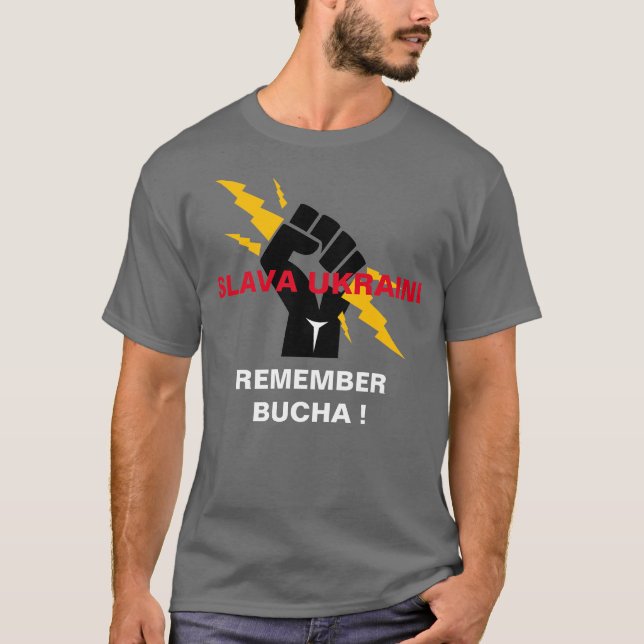 SLAVA UKRAINI LEMBRA-SE DA Camisa BUCHA (Frente)