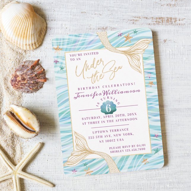 Sleek Smermaid No Convite De Aniversário Do Mar (Sleek Mermaid Under The Sea Birthday Invitation)