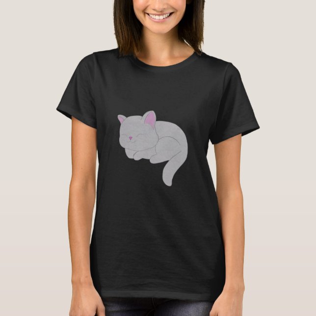 Sleeping Grey Kitten T-Shirt (Frente)