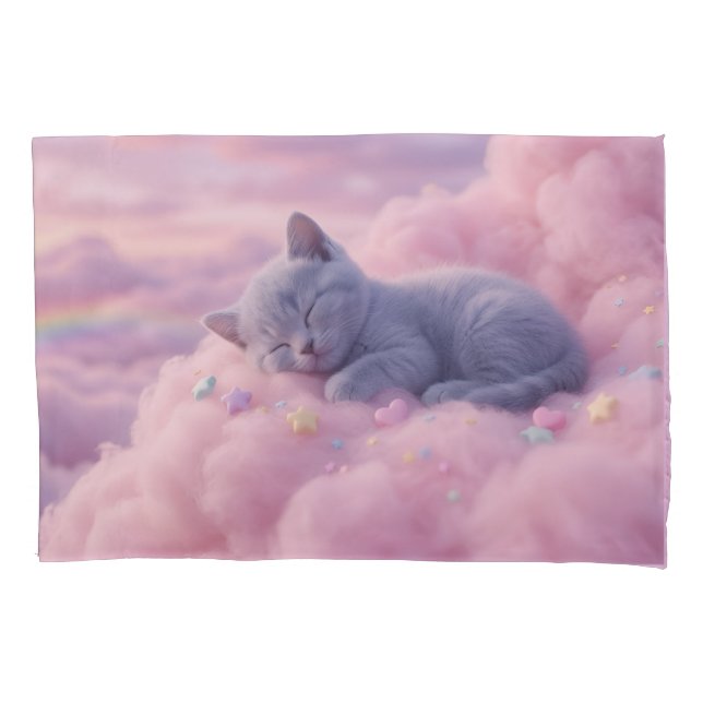 Sleeping Pastel Kitten on Fluffy Pink Clouds Art (Frente)
