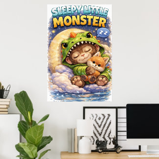 Sleepy Little Monster Cute Dino Poster