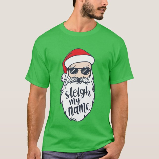 Sleigh Meu Nome Papai noel Camisa De Natal (Frente)