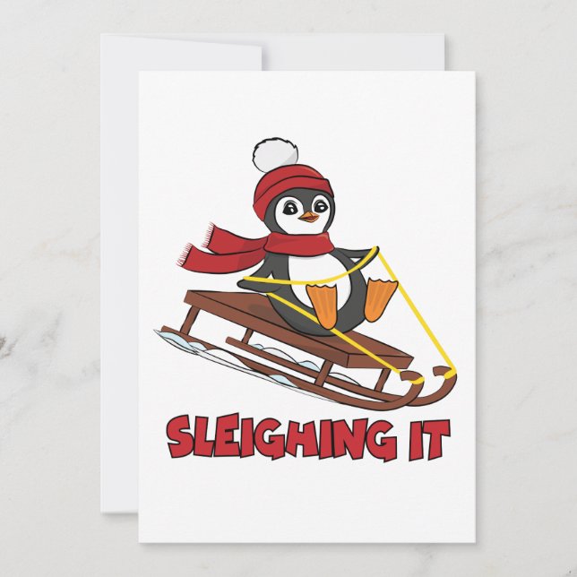 Sleighing It - Snow Sledding Cute Penguin Winter (Frente)