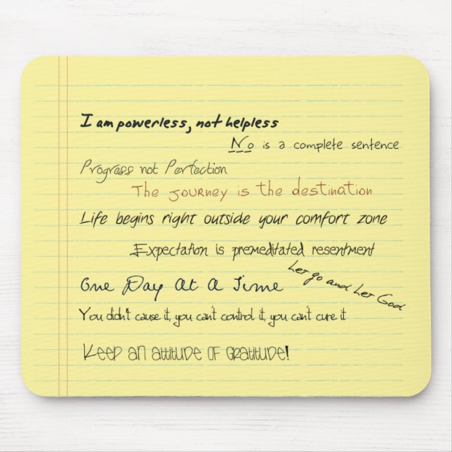 Slogan Mousepad inspirador do al-anon (Frente)