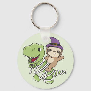 Sloth Happy Halloween T-rex Mummy Costume Chaveiro