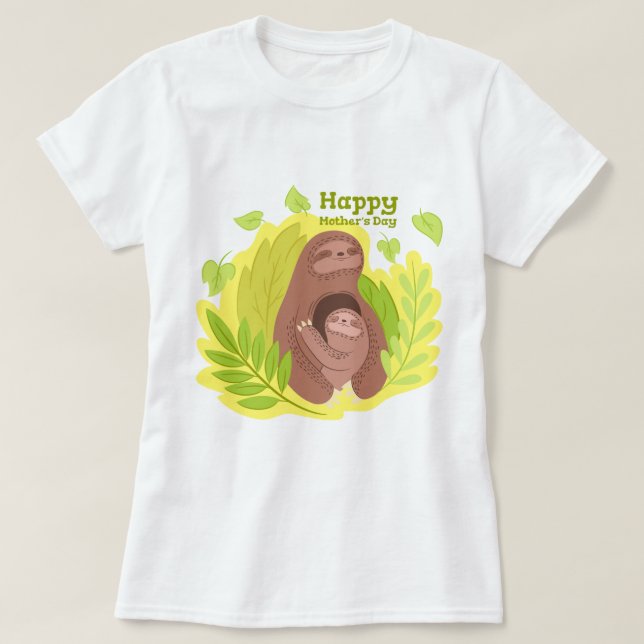 Sloth Mãe E Baby T-Shirt (Frente do Design)