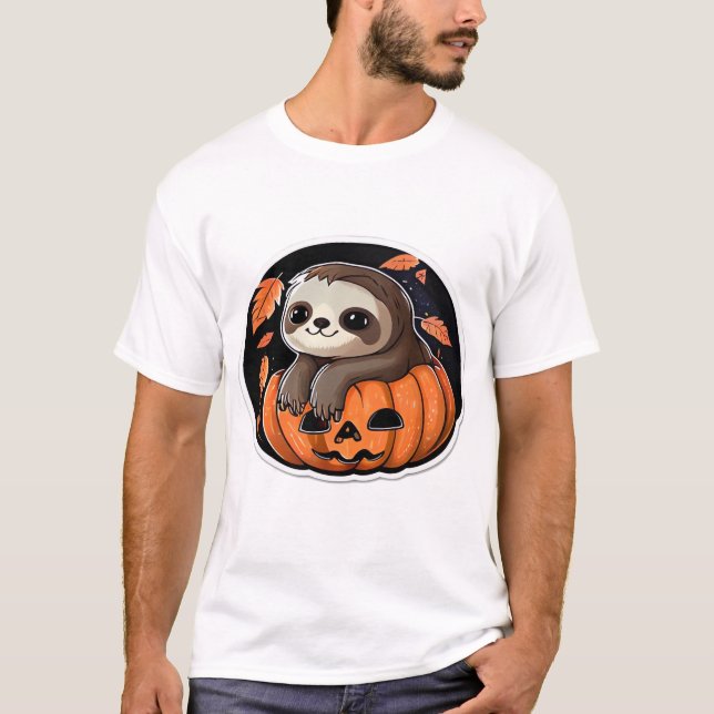 sloth pumpkin Halloween sticker Oversized T-Shirt (Frente)