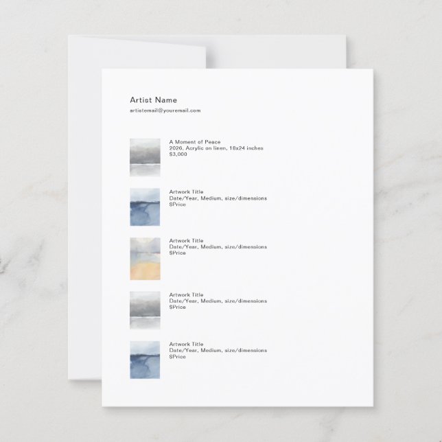 Small Tear Sheet Price Sheet Template for Art (Frente)