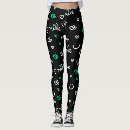 Smile & Heart Print Leggings for Women