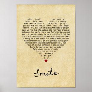 Smile Vintage Heart Song Lyric Wall Art Impressão