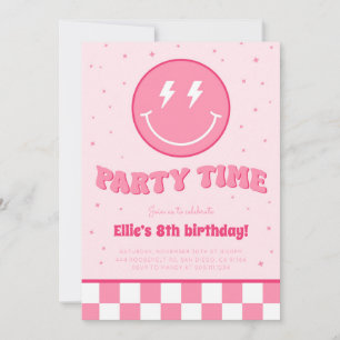Smiley Preppy Face Girl Pink Birthday Convite