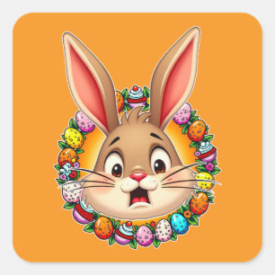 Smiling Easter Bunny – Floral Frame Autocolante