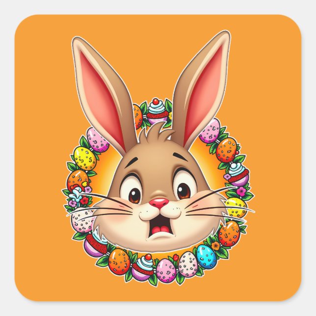 Smiling Easter Bunny – Floral Frame Autocolante (Frente)