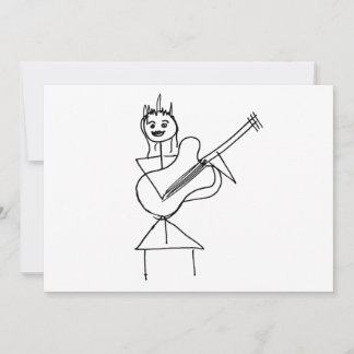 Smiling Stick Figure Girl hold bass / guitarra
