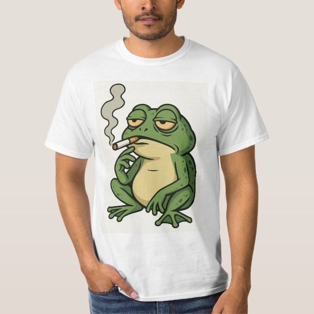 Smoking Frog Cartoon T-Shirt Funny Chill Frog Art (Frente)