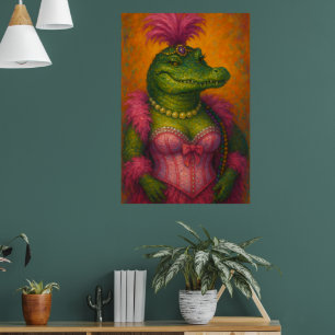 Snazzy Female Crocodilo Retrato Mardi Gras Poster