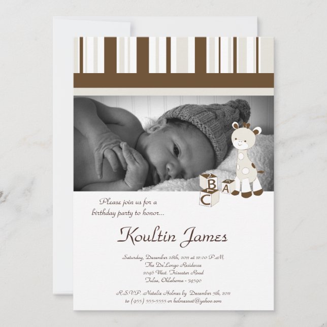 Snicker Doodle Giraffe Cinza Convite de Aniversári (Frente)