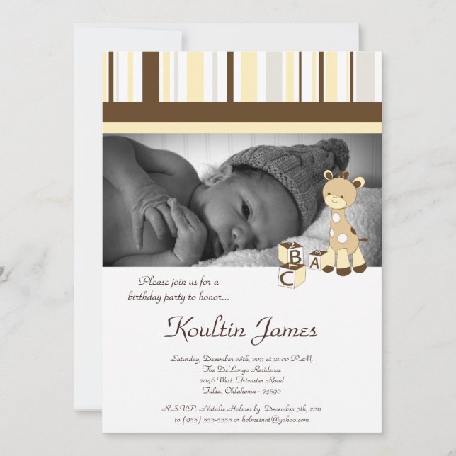 Snicker Doodle Giraffe Yellow Birthday Convite (Frente)