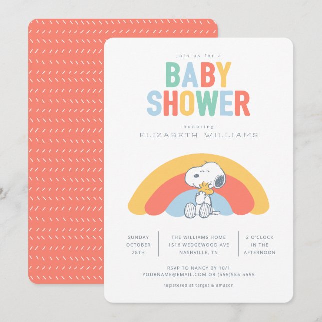 Snoopy & Woodstock - Convite para Chá de fraldas d (Frente/Verso)