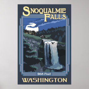 Snoqualmie cai (noite) poster de viagens de