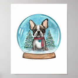 Snow Globe Boston Terrier Art Impressão
