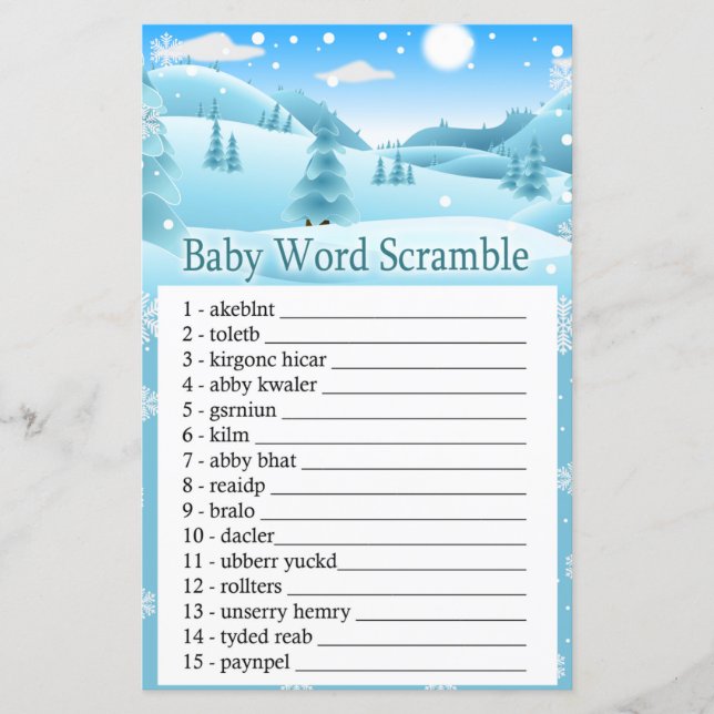 Snow Winter Forest Baby word scraps game (Frente)