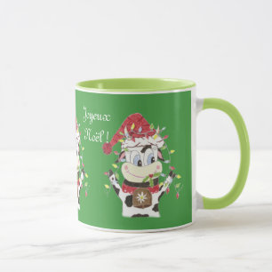 Snowbell, a vaca e o Xmas iluminam a caneca verde
