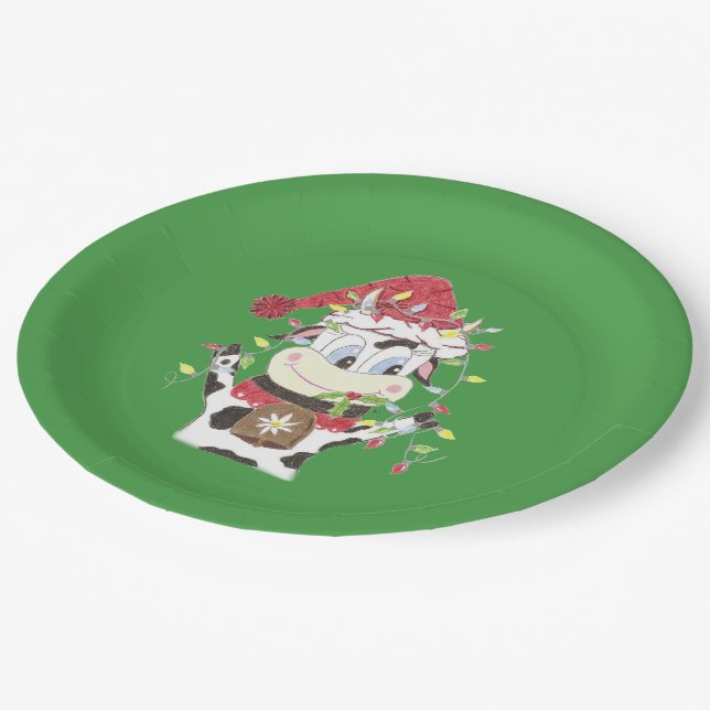 Snowbell e o Xmas acendem pratos de papel verde (Inclinado)