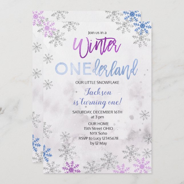 Snowflake Snow Onederland - Primeiro Convite de An (Frente/Verso)