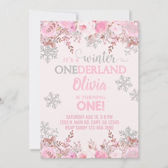 Snowflake Winter girl 1rua no primeiro convite par (Frente)