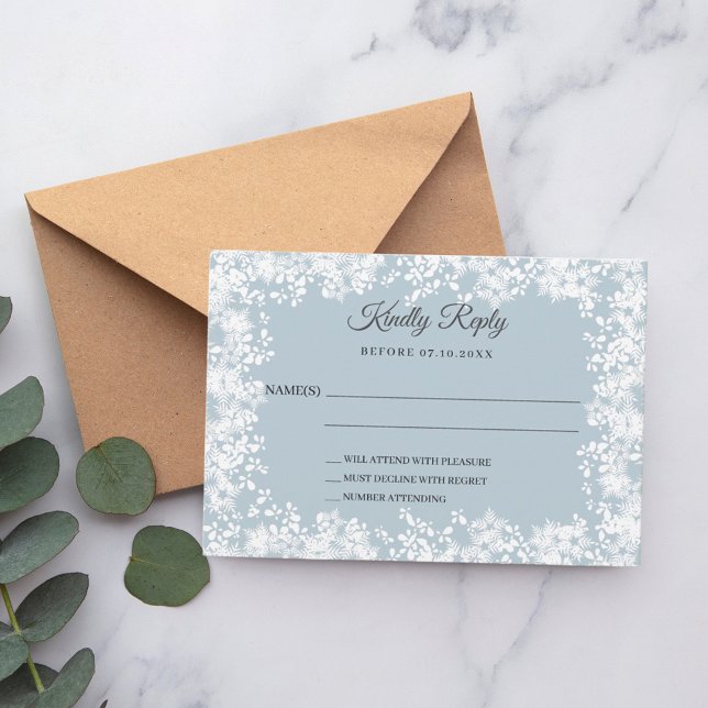 Snowflakes dusty blue winter wedding RSVP (Criador carregado)