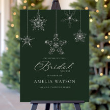 Snowflakes Green Winter Bridal Shower Welcome Sign