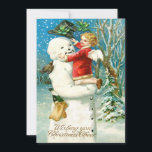 Snowman Angel Cherub Four Leaf Clover<br><div class="desc">Este boneco de neve e seus amigos estão se divertindo muito. Este impressão de natal vintage retrata um boneco de neve brincando com um cherub. Ele tem quatro folheados no chapéu.</div>