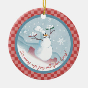 Snowman chef servindo Enfeites de natal de bolas d