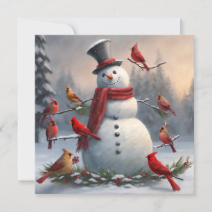 Snowman com Cardinais Vermelhos Snowy