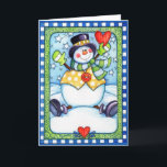 Snowman com Coração - Cartão de Saudação<br><div class="desc">Um cartão de boas-vindas da época de inverno com um bonzinho bonitão.</div>