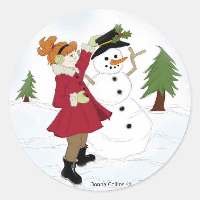 Snowman com pequeno adesivo redondo (Frente)