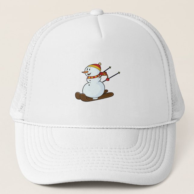 Snowman como Skier com Skis & Boné (Frente)