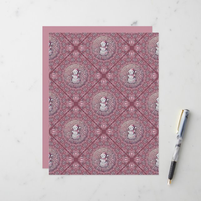 Snowman, cor-de-rosa, Mandala Geo Azulejo Scrapboo (Frente/Verso In Situ)