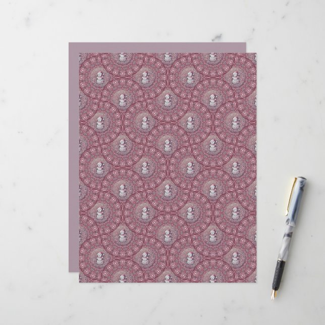 Snowman, cor-de-rosa, Mandala Ogee Fãs Scrapbook (Frente/Verso In Situ)
