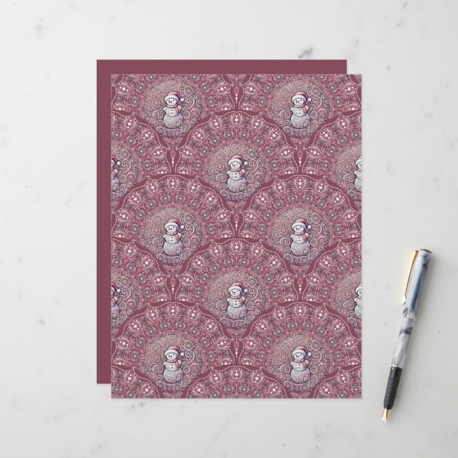 Snowman, cor-de-rosa, Mandala Scallop Scrapbook (Frente/Verso In Situ)
