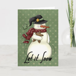 Snowman Deixa-o nevar o cartão de estação de inver