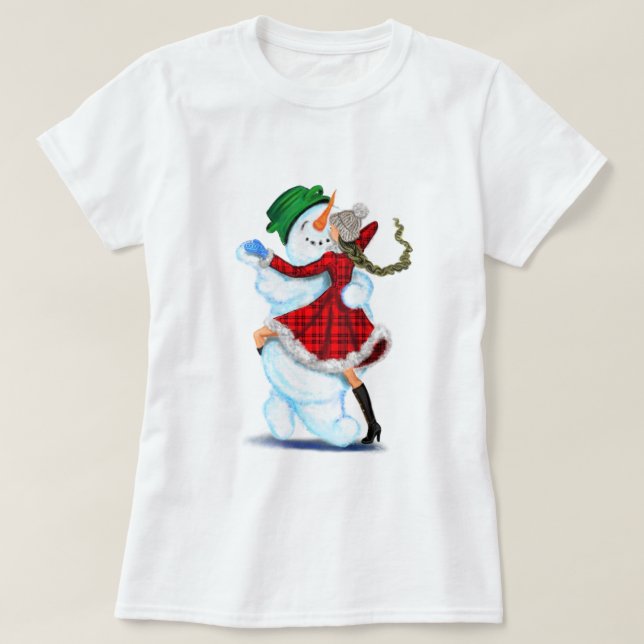 Snowman e Girl Dancers - Camiseta de Natal (Frente do Design)