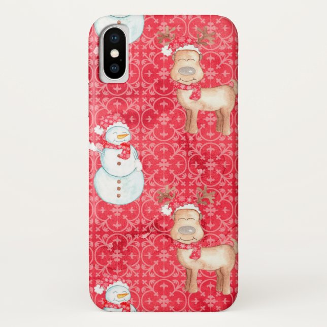 Snowman e Reindeer capas de iphone de Natal (Verso)