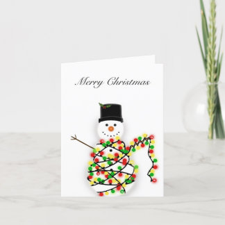 Snowman embrenhou-se nas luzes - cartão de Natal