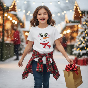 Snowman Face com Shawl T-Shirt para Crianças