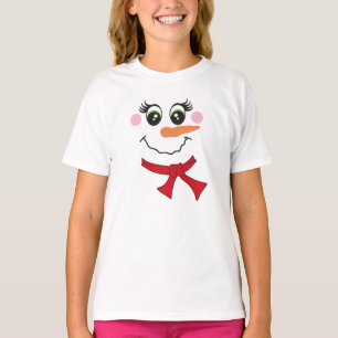 Snowman Face com Shawl T-Shirt para Crianças