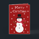 Snowman Festivo e Flocos de neve Cartão de Natal V<br><div class="desc">Cartão de Natal vermelho festivo com flocos de neve e um boneco de neve sorridente. A cor do texto e do plano de fundo é personalizável clicando no botão "Personalizar" - muitas fontes e cores a escolher. Use o mecanismo de pesquisa na minha loja para encontrar todos os meus produtos...</div>