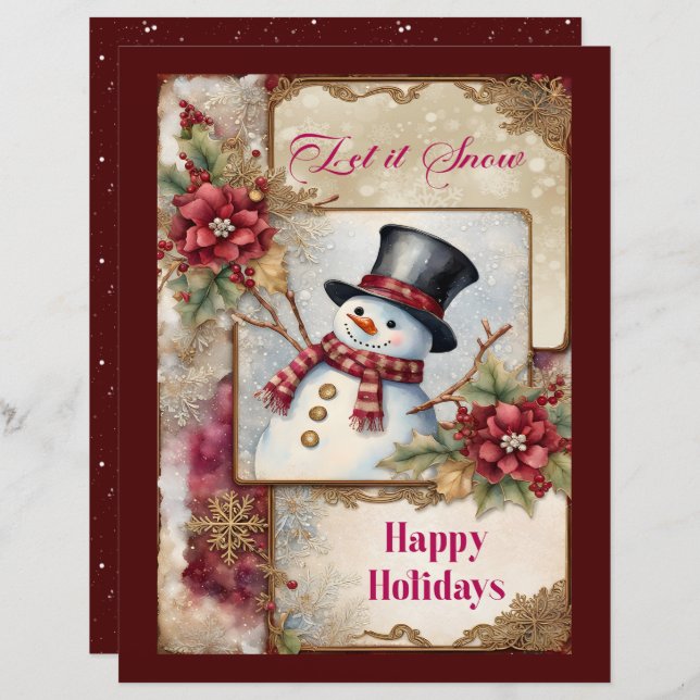 Snowman Greetings Scrapbook Paper (Frente/Verso)